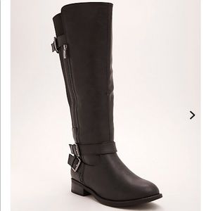 Double buckle side zip knee high boots-wide calf